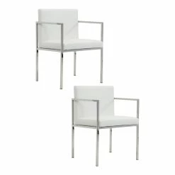 Hot Sale ๐งจ Pangea Home Fred 27.5" Glen Faux Leather Dining Chair In White (Set Of 2) ๐