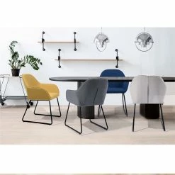 New 🛒 CRO Decor Fabric Dining Chair Upholstered Armchair In Yellow 🔔 -Cheap Office Chairs Store 2440310 2 L