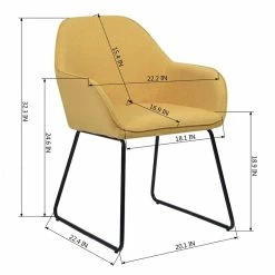 New 🛒 CRO Decor Fabric Dining Chair Upholstered Armchair In Yellow 🔔 -Cheap Office Chairs Store 2440310 4 L