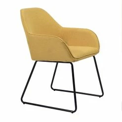 New 🛒 CRO Decor Fabric Dining Chair Upholstered Armchair In Yellow 🔔 -Cheap Office Chairs Store 2440310 5 L