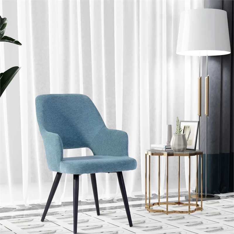 Brand new 👏 CRO Decor Dining Chair Teal Fabric Upholstery Solid Wood Arm Chair In Blue 2PC 🛒 6 Brand new 👏 CRO Decor Dining Chair Teal Fabric Upholstery Solid Wood Arm Chair In Blue 2PC 🛒 - Image 4