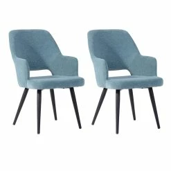 Brand new 👏 CRO Decor Dining Chair Teal Fabric Upholstery Solid Wood Arm Chair In Blue 2PC 🛒