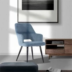 Deals ⭐ CRO Decor Dining Chair Blue Solid Wood Arm Chair Fabric (set Of 2) 🌟 -Cheap Office Chairs Store 2440512 2 L