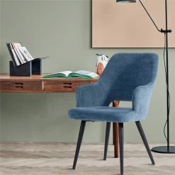 Deals ⭐ CRO Decor Dining Chair Blue Solid Wood Arm Chair Fabric (set Of 2) 🌟 -Cheap Office Chairs Store 2440512 3 L