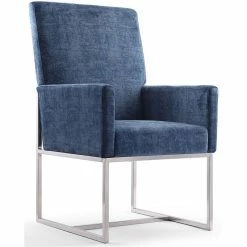 Best Sale โค๏ธ Manhattan Comfort Element Velvet Dining Armchair In Blue ๐
