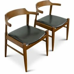 Hot Sale โ Pemberly Row Mid-Century Faux Leather Dining Chair In Black (Set Of 2) ๐ฅ
