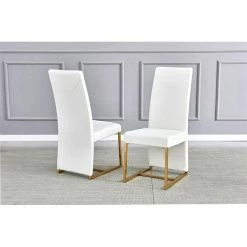 New 🔔 Best Master Furniture Padraig White Faux Leather Side Chairs In Gold (Set Of 2) ✨ -Cheap Office Chairs Store 2482252 1 L