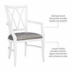 Best Pirce 🥰 Linon Ainsley Wood Commercial Grade Dining Arm Chair In White 👏 -Cheap Office Chairs Store 2484342 7 L