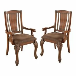 New 🎉 Bowery Hill Traditional Wood Dining Arm Chair In Brown Cherry (Set Of 2) 🧨