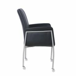 Cheapest 💯 Milan Ivan Black Faux Leather Arm Chair With Stainless Steel Frame And Casters 😍 -Cheap Office Chairs Store 2487712 3 L