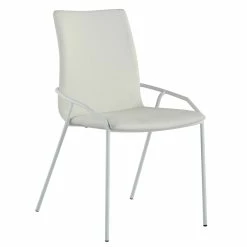 Best Pirce 🛒 Milan Ariana White Faux Leather Arm Chair With Matte White Frame (Set Of 2) ⌛
