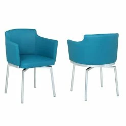 Best deal 🎉 Milan Denise Turquoise Blue Faux Leather Club Arm Chair With Swivel (Set Of 2) 🌟 -Cheap Office Chairs Store 2488206 3 L