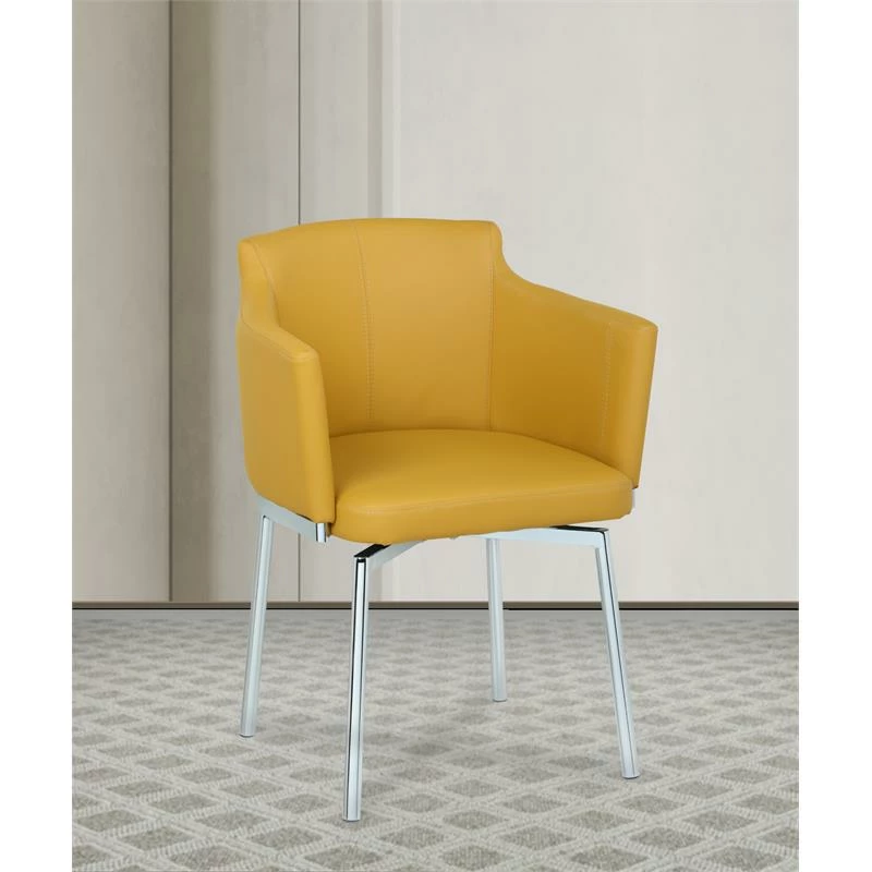 Wholesale 💯 Milan Denise Mustard Yellow Faux Leather Club Arm Chair With Swivel (Set Of 2) 🔔 4 Wholesale 💯 Milan Denise Mustard Yellow Faux Leather Club Arm Chair With Swivel (Set Of 2) 🔔 - Image 2