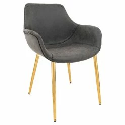 Best Sale โจ LeisureMod Markley Leather Dining Armchair With Gold Legs In Charcoal Black โ๏ธ