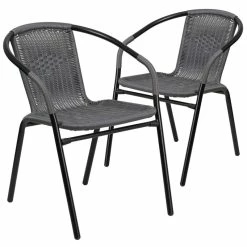 Budget 🔔 Afuera Living Stackable Rattan Curved Back Dining Arm Chair In Gray (Set Of 2) ⌛
