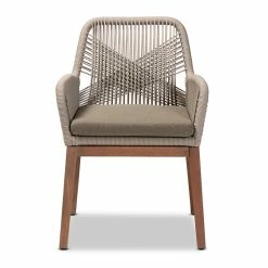 Best Pirce 😀 Baxton Studio Jennifer Gray Woven Rope Mahogany Dining Arm Chair 😍 -Cheap Office Chairs Store 2519764 1 L