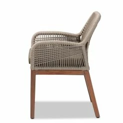 Best Pirce 😀 Baxton Studio Jennifer Gray Woven Rope Mahogany Dining Arm Chair 😍 -Cheap Office Chairs Store 2519764 2 L