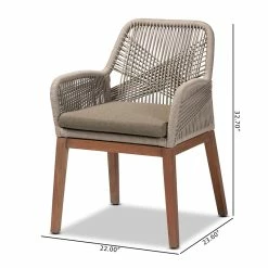 Best Pirce 😀 Baxton Studio Jennifer Gray Woven Rope Mahogany Dining Arm Chair 😍 -Cheap Office Chairs Store 2519764 9 L