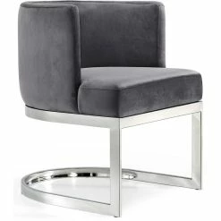 New 🎉 Maklaine Contemporary 19.5"H Velvet Dining Chair In Gray 😍