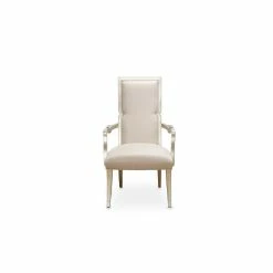 Hot Sale 💯 Michael Amini Camden Court 19" Wood/Linen Fabric Dining Arm Chair In Pearl Ivory 💯 -Cheap Office Chairs Store 2539114 1 L