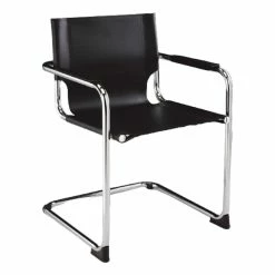 Budget 🛒 Creative Images International Black Leather ARM Chair WithChrome Base Set Of 2 🎁
