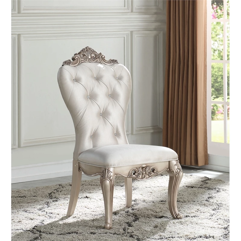 Outlet ⭐ ACME Furniture ACME Gorsedd Upholstered Tufted Side Chair In Cream And Antique White (Set Of 2) 🧨 4 Outlet ⭐ ACME Furniture ACME Gorsedd Upholstered Tufted Side Chair In Cream And Antique White (Set Of 2) 🧨 - Image 2