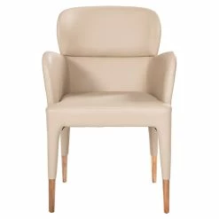 New 🤩 Limari Home Ogden Modern Metal & Faux Leather Dining Arm Chair In Beige ⌛