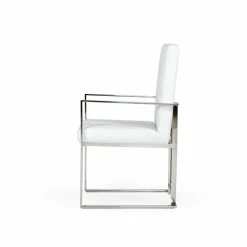 Deals 🌟 Limari Home Fowler 18.5" Eco-Leather & Stainless Steel Dining Arm Chair In White 😀 -Cheap Office Chairs Store 2568816 2 L