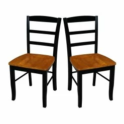 Discount 👍 Bowery Hill Solid Wood Ladderback Styled Chair (Set Of 2) In Black 😍 -Cheap Office Chairs Store 2574436 10 L
