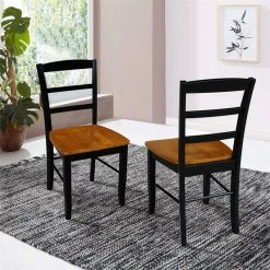 Discount 👍 Bowery Hill Solid Wood Ladderback Styled Chair (Set Of 2) In Black 😍 -Cheap Office Chairs Store 2574436 15 L
