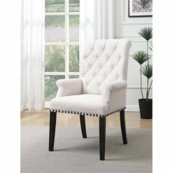 Best Sale 🥰 Pemberly Row Upholstered Arm Chair In Beige And Smokey Black ❤️ -Cheap Office Chairs Store 2594250 1 L