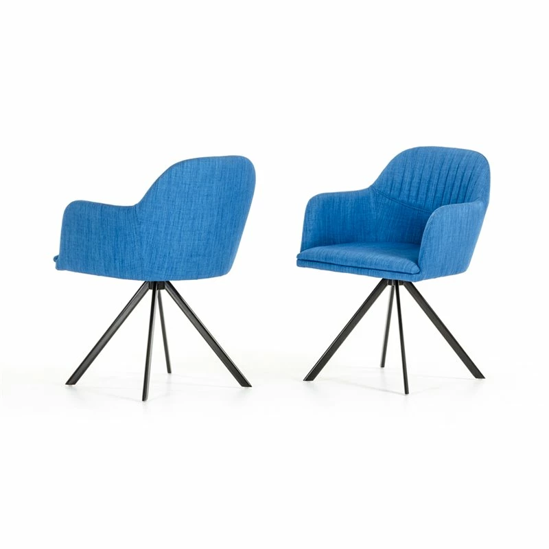 Outlet 🎉 Modrest Synergy Mid-Century Fabric & Metal Dining Arm Chair In Blue/Black 😀 4 Outlet 🎉 Modrest Synergy Mid-Century Fabric & Metal Dining Arm Chair In Blue/Black 😀 - Image 2