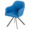 Outlet 🎉 Modrest Synergy Mid-Century Fabric & Metal Dining Arm Chair In Blue/Black 😀