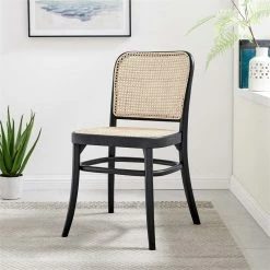 Best deal 🔔 Modway Winona 18.5" Farmhouse Wood & Rattan Dining Side Chair In Black/Beige ❤️ -Cheap Office Chairs Store 2633876 1 L
