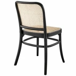 Best deal 🔔 Modway Winona 18.5" Farmhouse Wood & Rattan Dining Side Chair In Black/Beige ❤️ -Cheap Office Chairs Store 2633876 4 L