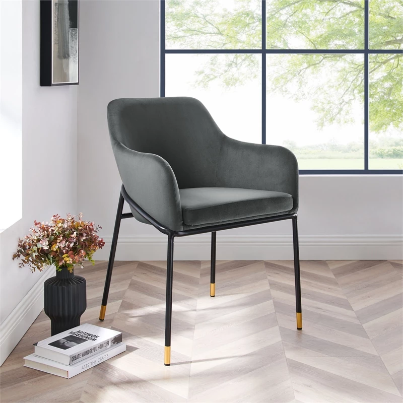 Best deal 🔔 Modway Jovi 19" Modern Performance Velvet Dining Armchair In Charcoal/Black ✔️ 4 Best deal 🔔 Modway Jovi 19" Modern Performance Velvet Dining Armchair In Charcoal/Black ✔️ - Image 2