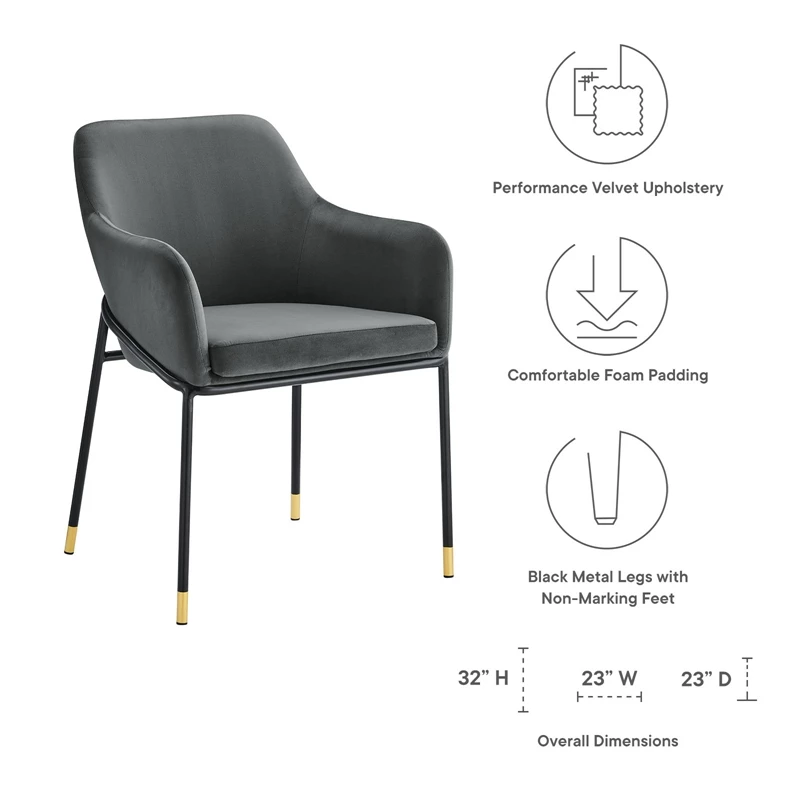 Best deal 🔔 Modway Jovi 19" Modern Performance Velvet Dining Armchair In Charcoal/Black ✔️ 9 Best deal 🔔 Modway Jovi 19" Modern Performance Velvet Dining Armchair In Charcoal/Black ✔️ - Image 7