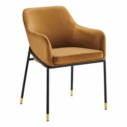 Deals 🛒 Modway Jovi 19" Modern Performance Velvet Dining Armchair In Cognac Brown/Black 😉