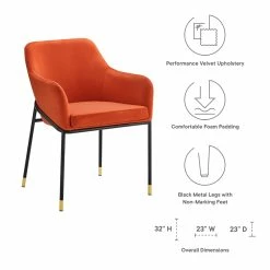 Deals 😉 Modway Jovi 19" Modern Performance Velvet Dining Armchair In Orange/Black 🔥 -Cheap Office Chairs Store 2633994 6 L