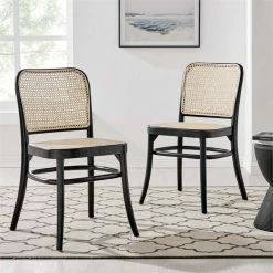 Buy 🛒 Modway Winona 18.5" Wood & Rattan Dining Side Chairs In Black/Beige (Set Of 2) 😍 -Cheap Office Chairs Store 2638030 1 L