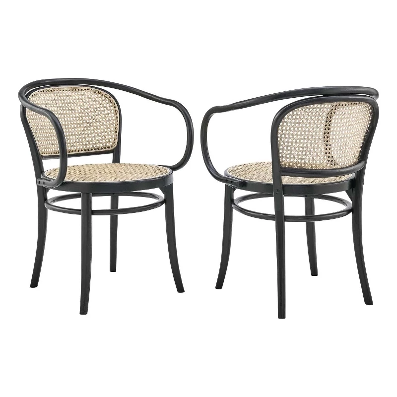 Best Pirce ๐ Modway Oliana 18" Wood & Rattan Dining Armchairs In Black (Set Of 2) ๐ 3 Best Pirce ๐ Modway Oliana 18" Wood & Rattan Dining Armchairs In Black (Set Of 2) ๐