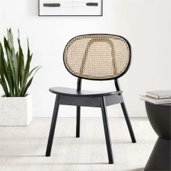 New ⭐ Modway Malina Wood & Rattan Dining Side Chairs In Black/Beige (Set Of 2) 🌟 -Cheap Office Chairs Store 2638033 8 L