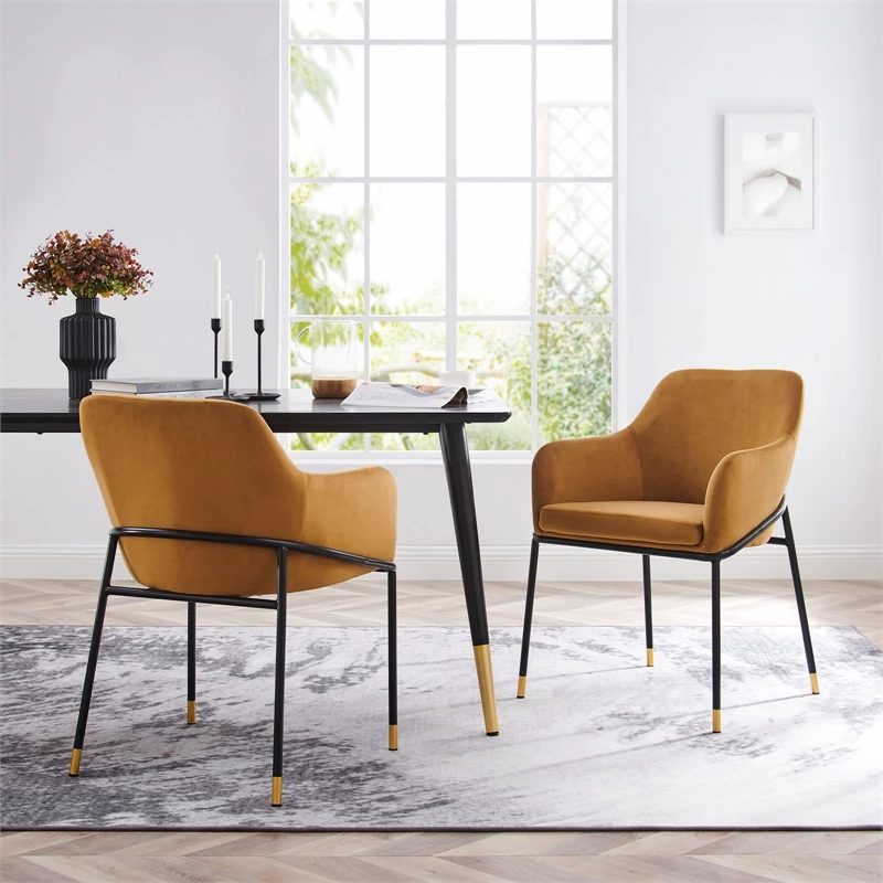 Discount ❤️ Modway Jovi 19" Velvet Dining Armchairs In Black/Cognac Brown (Set Of 2) 🔔 8 Discount ❤️ Modway Jovi 19" Velvet Dining Armchairs In Black/Cognac Brown (Set Of 2) 🔔 - Image 6