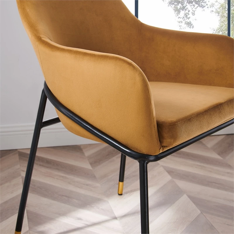 Discount ❤️ Modway Jovi 19" Velvet Dining Armchairs In Black/Cognac Brown (Set Of 2) 🔔 7 Discount ❤️ Modway Jovi 19" Velvet Dining Armchairs In Black/Cognac Brown (Set Of 2) 🔔 - Image 5