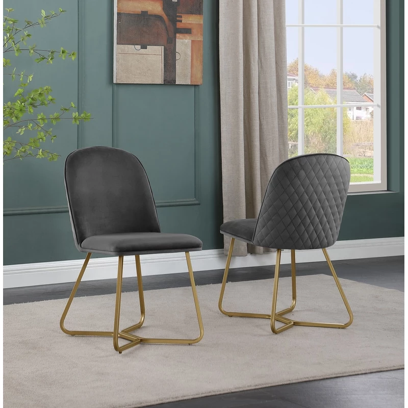 Brand new ❤️ Best Quality Furniture Quilted Back Side Chairs Set Of 2 In Dark Gray Velvet And Gold Base 😍 6 Brand new ❤️ Best Quality Furniture Quilted Back Side Chairs Set Of 2 In Dark Gray Velvet And Gold Base 😍 - Image 4
