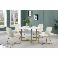 Coupon 😉 Best Quality Furniture Quilted Back Side Chairs Set Of 2 In Cream Velvet And Gold Base 👏 -Cheap Office Chairs Store 2642152 3 L