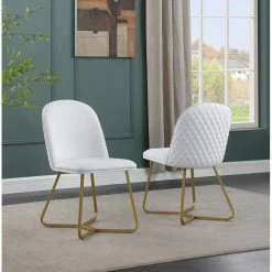 Top 10 😍 Best Quality Furniture Quilted Back Side Chairs Set Of 2 In White Faux Leather And Gold Base 😀 -Cheap Office Chairs Store 2642153 1 L
