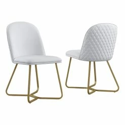 Top 10 😍 Best Quality Furniture Quilted Back Side Chairs Set Of 2 In White Faux Leather And Gold Base 😀