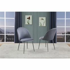 New ⭐ Best Quality Furniture Quilted Back Side Chairs Set Of 2 In Dark Gray Velvet And Gray Painted Legs 🔔 -Cheap Office Chairs Store 2642159 1 L