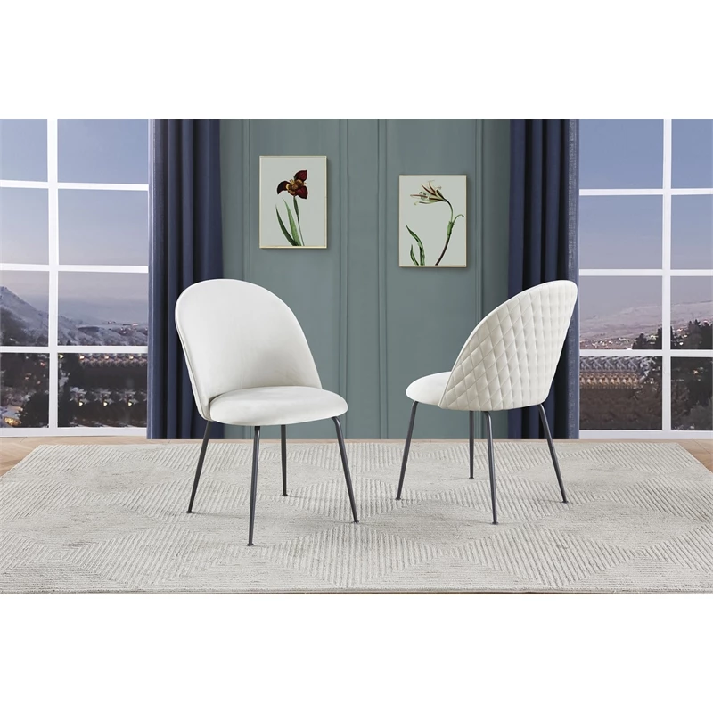 Cheap ๐ Best Quality Furniture Quilted Back Side Chairs Set Of 2 In Beige Velvet And Gray Painted Legs ๐งจ 4 Cheap ๐ Best Quality Furniture Quilted Back Side Chairs Set Of 2 In Beige Velvet And Gray Painted Legs ๐งจ - Image 2